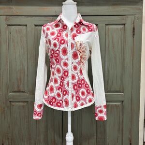 7 Diamonds Button Up Shirt Red White Meduim